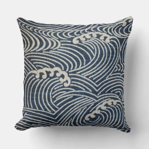 Vintage Japanese Textile Wave Pattern Throw Pillo Throw Pillow