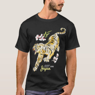 Vintage Japanese Tiger   Asian Flowers Tattoo Art  T-Shirt