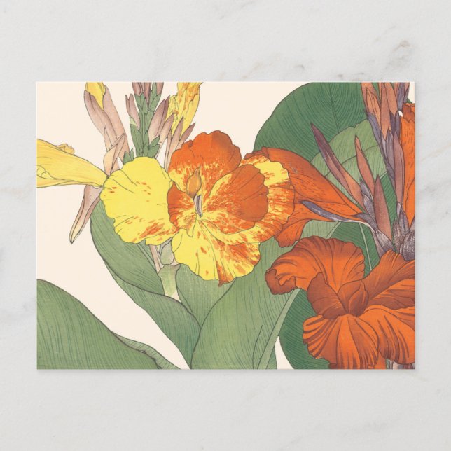 Vintage Japanese Tiger Lily Woodblock Art Postcard (Front)