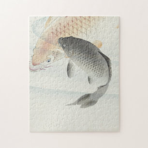 Vintage Japanese Two Carp Watercolor Art Jigsaw Puzzle