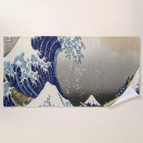 vintage japanese ukiyo e art the great wave beach towel