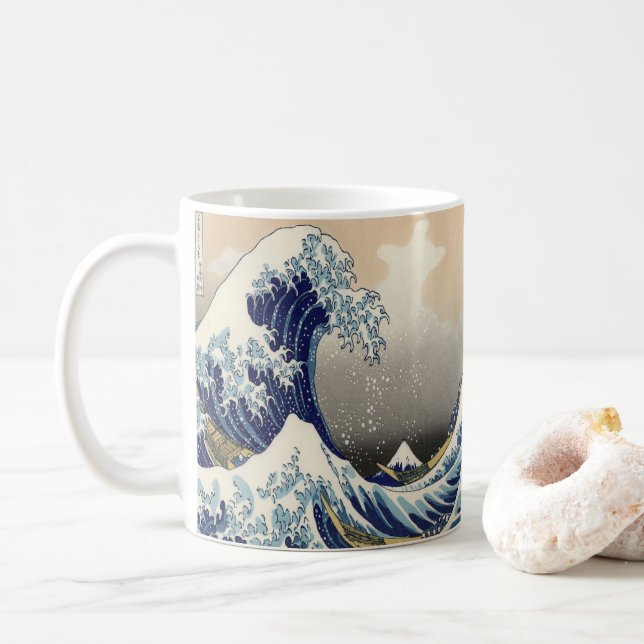 vintage japanese ukiyo e art the great wave coffee mug (With Donut)