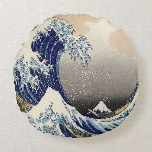 vintage japanese ukiyo e art the great wave round pillow