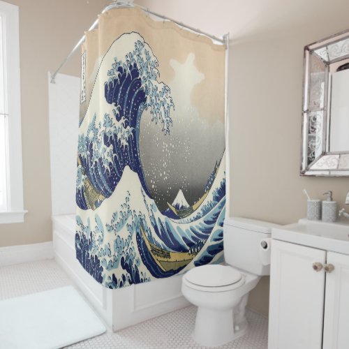 vintage japanese ukiyo e art the great wave shower curtain