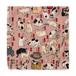 Vintage Japanese Ukiyo-e Cat Pattern: Kuniyoshi Bandana