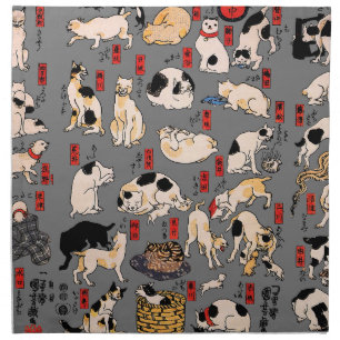 Vintage Japanese Ukiyo-e Cat Pattern: Kuniyoshi Cloth Napkin