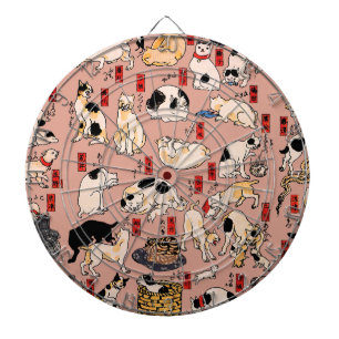 Vintage Japanese Ukiyo-e Cat Pattern: Kuniyoshi Dart Board