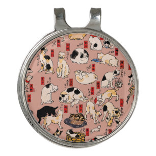 Vintage Japanese Ukiyo-e Cat Pattern: Kuniyoshi Golf Hat Clip
