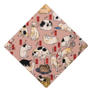 Vintage Japanese Ukiyo-e Cat Pattern: Kuniyoshi Graduation Cap Topper