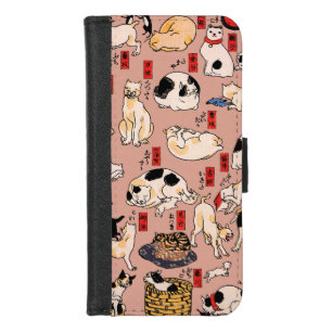 Vintage Japanese Ukiyo-e Cat Pattern: Kuniyoshi iPhone 8/7 Wallet Case