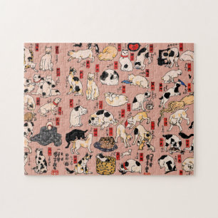 Vintage Japanese Ukiyo-e Cat Pattern: Kuniyoshi Jigsaw Puzzle