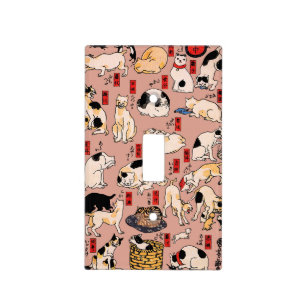 Vintage Japanese Ukiyo-e Cat Pattern: Kuniyoshi Light Switch Cover