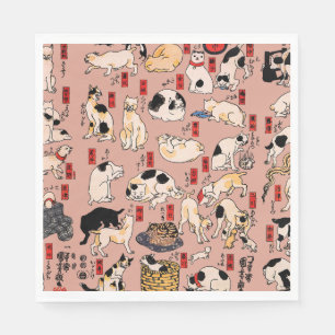 Vintage Japanese Ukiyo-e Cat Pattern: Kuniyoshi Napkins