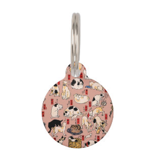 Vintage Japanese Ukiyo-e Cat Pattern: Kuniyoshi Pet ID Tag