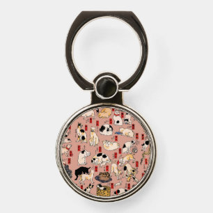 Vintage Japanese Ukiyo-e Cat Pattern: Kuniyoshi Phone Ring Stand