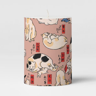 Vintage Japanese Ukiyo-e Cat Pattern: Kuniyoshi Pillar Candle