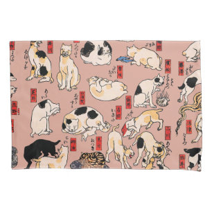 Vintage Japanese Ukiyo-e Cat Pattern: Kuniyoshi Pillow Case