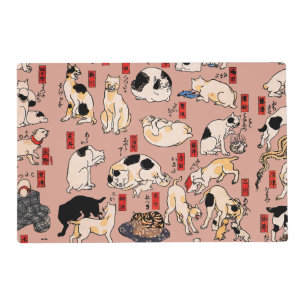 Vintage Japanese Ukiyo-e Cat Pattern: Kuniyoshi Placemat