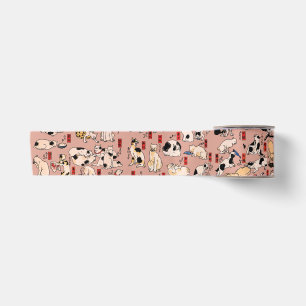 Vintage Japanese Ukiyo-e Cat Pattern: Kuniyoshi Satin Ribbon