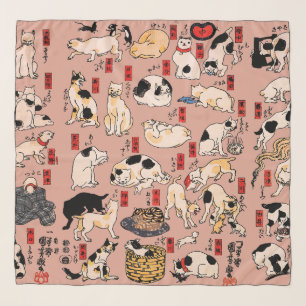 Vintage Japanese Ukiyo-e Cat Pattern: Kuniyoshi Scarf