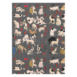 Vintage Japanese Ukiyo-e Cat Pattern: Kuniyoshi Tablecloth