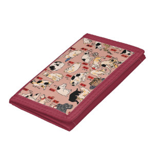 Vintage Japanese Ukiyo-e Cat Pattern: Kuniyoshi Trifold Wallet