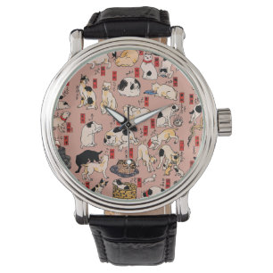 Vintage Japanese Ukiyo-e Cat Pattern: Kuniyoshi Watch