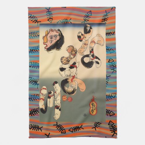 Vintage Japanese Ukiyo_e Catfish Wave Art Kitchen Towel