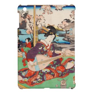 Vintage japanese ukiyo-e geisha playing Biwa art Cover For The iPad Mini