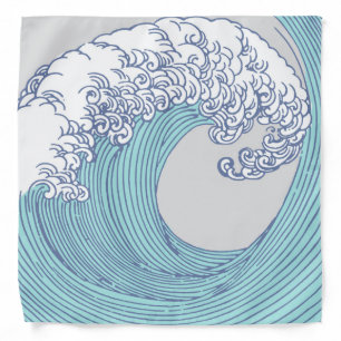 Vintage Japanese Ukiyo-e Surf Wave Art Blue Coast Bandana
