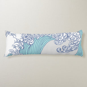 Vintage Japanese Ukiyo-e Surf Wave Art Blue Coast  Body Pillow