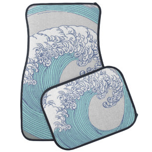 Vintage Japanese Ukiyo-e Surf Wave Art Blue Coast Car Floor Mat