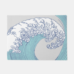 Vintage Japanese Ukiyo-e Surf Wave Art Blue Coast  Doormat