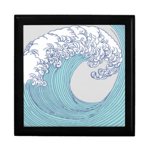 Vintage Japanese Ukiyo-e Surf Wave Art Blue Coast Gift Box