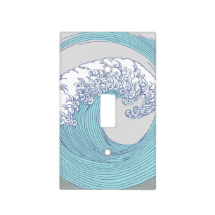 Vintage Japanese Ukiyo-e Surf Wave Art Blue Coast  Light Switch Cover