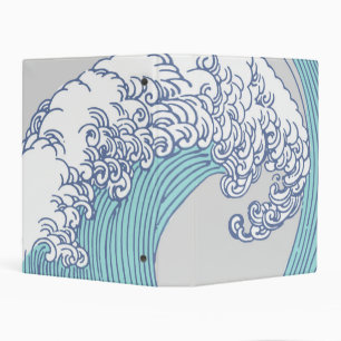 Vintage Japanese Ukiyo-e Surf Wave Art Blue Coast Mini Binder