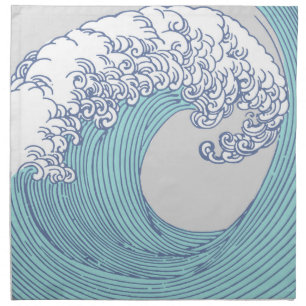 Vintage Japanese Ukiyo-e Surf Wave Art Blue Coast Napkin