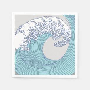 Vintage Japanese Ukiyo-e Surf Wave Art Blue Coast Napkins