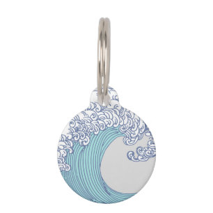 Vintage Japanese Ukiyo-e Surf Wave Art Blue Coast Pet ID Tag