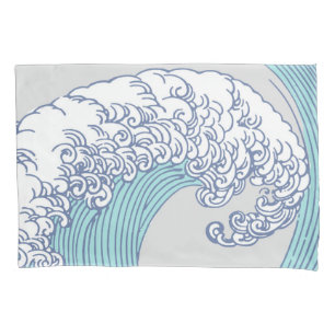 Vintage Japanese Ukiyo-e Surf Wave Art Blue Coast Pillow Case