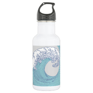 Vintage Japanese Ukiyo-e Surf Wave Art Blue Coast Water Bottle