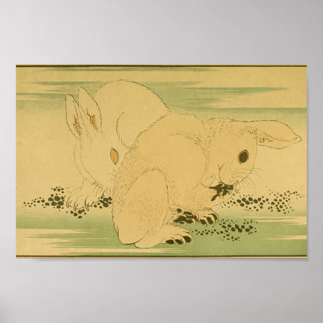 掛軸兔子圖 Vintage Japanese Wall Art Rabbits | Zazzle