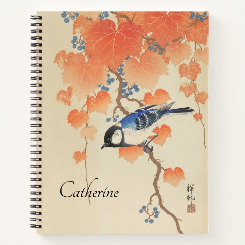 Vintage Japanese Watercolor Bird Print Notebook