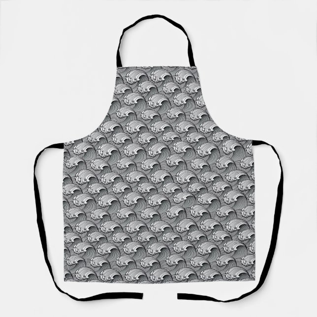 Vintage Japanese Waves, Black and White Apron (Front)