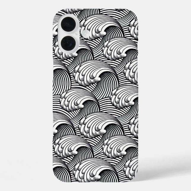 Vintage Japanese Waves, Black and White Case-Mate iPhone Case (Back)