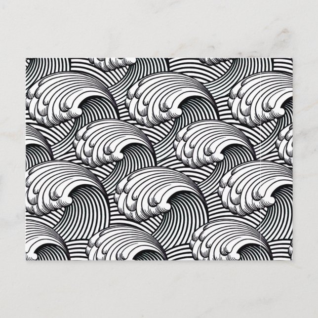 Vintage Japanese Waves, Black and White Postcard (Front)