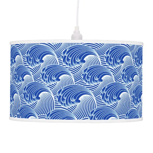 Vintage Japanese Waves Cobalt Blue and White Ceiling Lamp