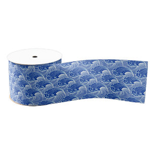 Vintage Japanese Waves, Cobalt Blue and White Grosgrain Ribbon
