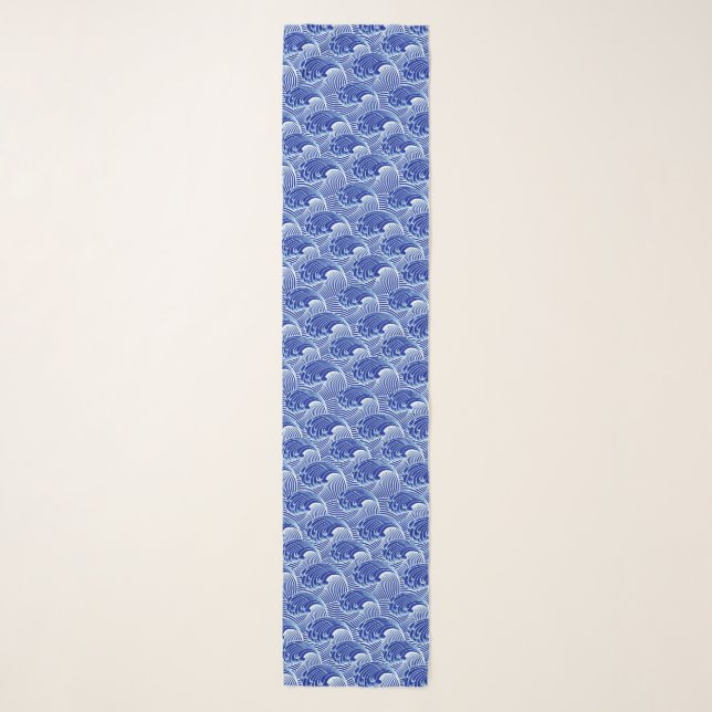 Vintage Japanese Waves, Cobalt Blue and White Scarf (Front)