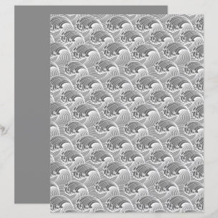 Vintage Japanese Waves, Gray / Grey and White